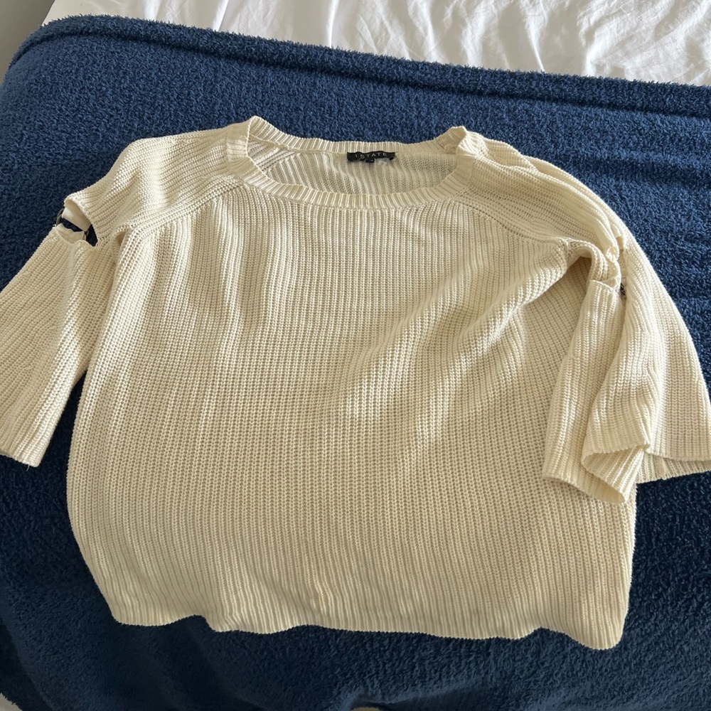 White revolve open shoulder sweater